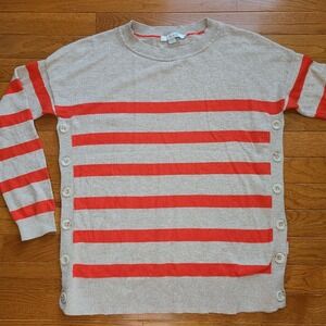 Boden Striped Side Button Sweater Womens S Beige Orange Wool Cashmere